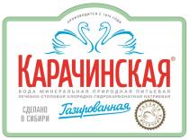 КАРАЧИНСКАЯ ГАЗИРОВАННАЯ СДЕЛАНО В СИБИРИ ВОДА МИНЕРАЛЬНАЯ ПРИРОДНАЯ ПИТЬЕВАЯ ЛЕЧЕБНО-СТОЛОВАЯ ХЛОРИДНО-ГИДРОКАРБОНАТНАЯ НАТРИЕВАЯ РАЗЛИТА У ИСТОЧНИКА ПРОИЗВОДИТСЯ С 1974 ГОДАГОДА