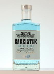 BARRISTER BLUE GIN DELICATE INFUSION PREMIUM DISTILLED ORIGINAL BLEND OF JUNIPER DISTILLATE CARDAMOM AND THE FINEST GRAIN SPIRIT BLENDED & BOTTLED IN ACCORDANCE WITH OLD RECIPERECIPE