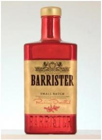 BARRISTER SMALL BATCH PREMIUM DISTILLAT ORIGINAL BLEND OF JUNIPER DISTILLATE SPICES AND THE FINEST GRAIN SPIRIT BLENDED A BOTTLED IN ACCORDANCE WITH OLD RECIPERECIPE