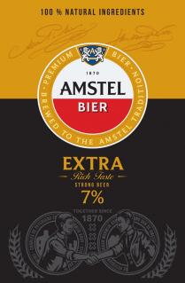 AMSTEL BIER 1870 NATURAL INGREDIENTS PREMIUM BREWED TO TRADITION EXTRA RICH TASTE STRONG BEER TOGETHER SINCE CHARLES PETERSENS MARWIJK KOOYKOOY