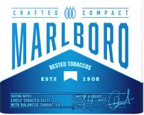 MARLBORO CRAFTED COMPACT RESTED TOBACCOS ESTD 1908 TASTING NOTES LIVELY TOBACCO TASTE WITH BALANCED CHARACTER MASTER BLENDERSBLENDERS