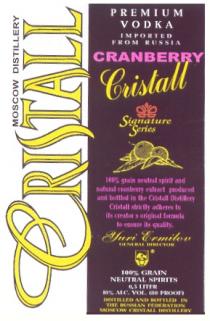 CRISTALL PREMIUM VODKA YURI ERMILOV CRANBERRY MOSCOW DISTILLERY