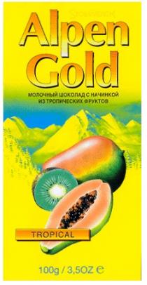 STOLLWERCK ALPEN GOLD TROPICAL МОЛОЧНЫЙ ШОКОЛАД С НАЧИНКОЙ ИЗ ТРОПИЧЕСКИХ ФРУКТОВ