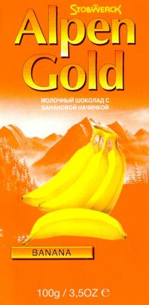 STOLLWERCK ALPEN GOLD МОЛОЧНЫЙ ШОКОЛАД С БАНАНОВОЙ НАЧИНКОЙ BANANA