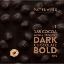 patiswiss %55 cocoa whole hazelnut dark chocolate bold 100 g
