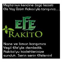 efe rakito mojito'nun kendine özgü lezzeti efe yaş üzüm rakısı'yla tanışınca. nane ve limon karışımını yeşil efe'yle demledik. rakito'yu kadehlerinize sunduk. serin serin efelenin
