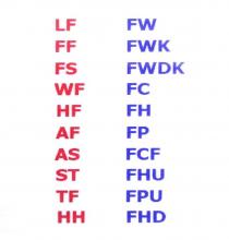 lf ff fs wf hf af as st tf hh fw fwk fwkd fc fh fp fcf fhu fpu fhd