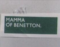 MAMMA OF BENETTON in a green rectangle on the leftin colours