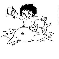 小孩騎海豚圖