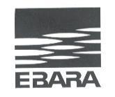 EBARA in stylized lettering & Device