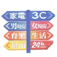 家電、 3C 、男時尚、女時尚、育樂、生活、超商、 24h 及圖