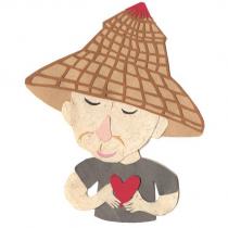 戴斗笠農夫捧心圖