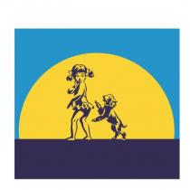 Girl & Dog in sun-shape logo
