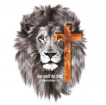 we walk by faith 、 2 corinthians 5:7 及獅子與十字架圖