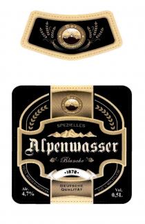 bar, alpenwasser, spezielles, blanche, deutsche qualitat, deutsche, qualitat, 1878, 100% wasser hopfen, 100, %, wasser, hopfen, 100% malz liebe, malz, liebe, alc 4,7%, alc, 4,7, 4 7, vol 0,5l, vol, 0,5, 0 5, l