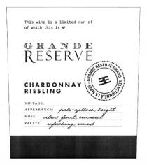 grande reserve, grande, reserve, chardonnay riesling, chardonnay, riesling, vintage, appearance, pale-yellow bright, pale, yellow, bright, nose, citrus fruit mineral, citrus, fruit, mineral, refreshing round, refreshing, round, grande reserve shabo, shabo, selection a la main, selection, main, ee, this wine is a limited run of which this is №, wine, limited
