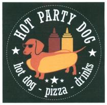 hot party dog, hot, party, dog, hot dog, pizza, drinks