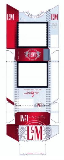 lm, l&m, l, m, red label, red, label, founded by liggett & myers, founded, liggett, myers, easy open & recessed filter, easy, open, recessed, filter, philip morris products sa, philip, morris, products, neuchatel switzerland, neuchatel, switzerland, fine cut tobacco, fine, cut, tobacco