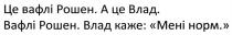 це вафлі рошен. а це влад. вафлі рошен. влад каже: мені норм, вафлі, рошен, влад, мені, норм