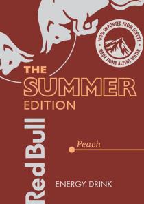 the summer edition, summer, edition, red bull, red, bull, peach, energy drink, energy, drink, 100% imported from europe, 100%, 100, %, imported, europe, made from alpine water, made, from, alpine, water