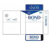 blue, blue selection, bond, bond street, brands, filter, 1902, 25, by philip morris, firm, firm filter, authority, international, international quality since 1902, made under authority of philip morris brands sarl, morris, neuchatel, imported, imported tobacco, made, pack, sarl, selection, tobacco, philip, since, trasted, trasted quality in every pack, under, street, quality, quality, switzerland, every