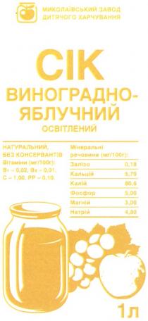 сік, виноградно-яблучний, яблучний, освітлений, миколаївський завод дитячого харчування, cik