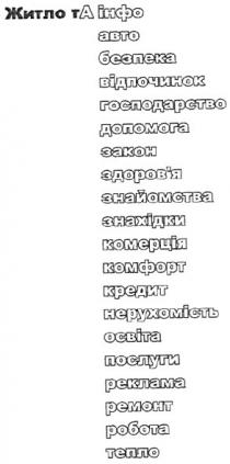 житло та інфо, житло, інфо, авто, безпека, відпочинок, господарство, допомога, закон, здоров`я, знайомства, знахідки, комерція, комфорт, кредит, нерухомість, освіта, послуги, реклама, ремонт, робота, тепло