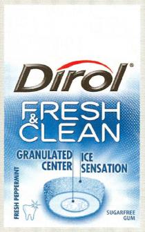 dirol fresh & clean, dirol, fresh, clean, granulated center, granulated, center, ice sensation, ice, sensation, fresh peppermint, fresh, peppermint, sugar, free, gum, sugarfree gum, sugarfree