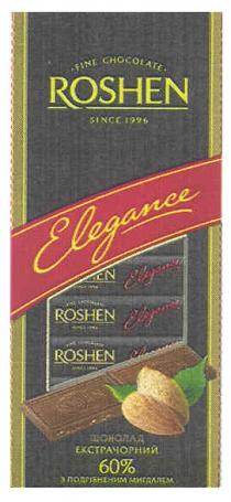 fine chocolate roshen since 1996, fine, chocolate, roshen, since, 1996, elegance, шоколад екстрачорний 60% з подрібненим мигдапем, шоколад, екстрачорний, 60, %, подрібненим, мигдалем