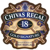 chivas regal, chivas, regal, aged 18 years, aged, 18, years, gold signature, gold, signature, produce of scotland, produce, scotland, founded 1801, founded, 1801