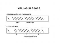 MALLASUR B 500 S IDENTIFICACIÓN DEL FABRICANTE PAÍS 7 FÁBRICA 6 CLASE TÉCNICA 2 7 6 PRODUCTO Nº 276