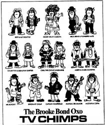 BERT & ALF DOLITTLE DAME NELLIE CASSATA MR S. BEND & PLUMBERS MATE MR. SHIFTER & SEBASTIAN SHIFTER CYRIL THE CYCLIST & SUZANNE ALBERT & MABEL CULPEPPER MR. BOTCHIT SERGEANT CHIMP CAPTAIN HAMPSTEAD MANUAL DEL SAUCER MUSTAPHA CUPPA The Brooke Bond Oxo TV CH