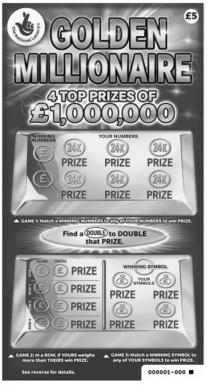 The National Lottery GOLDEN MILLIONAIRE 4 TOP PRIZES OF £1,000,000