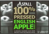 ASPALL 100% PRESSED ENGLISH APPLE JUICE A UNIQUELY BLENDED JUICE FROM SPECIALLY SELECTED ENGLISH APPLES