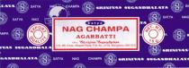 EXPORT QUALITY Satya NAG CHAMPA AGARBATTI Mfrs. Shrinivas Sugandhalaya 1/9, 8th Cross, Magadi Road, P.B. No. 2318, Bengaluru-560 023 NET. WT. 15g. SRINIVAS SUGANDHALAYA SATYA NAG CHAMPA