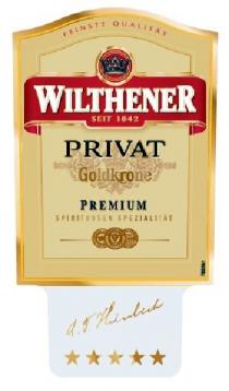 WILTHENER PRIVAT Goldkrone PREMIUM Spirituosen Spezialität Feinste Qualität Seit 1842