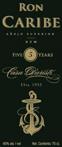 RON CARIBE AÑEJO SUPERIOR RUM FIVE 5 YEARS Casa D'aristi EStd. 1935