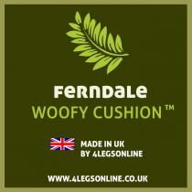 FERNDALE WOOFY CUSHION TM MADE IN UK BY 4LEGSONLINE WWW.4LEGSONLINE.CO.UK