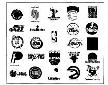 CLEVELAND CAVALIERS, portland trailblazers, B MILWAUKEE BUCKS, KNICKS, PHOENIX SUNS, UTAH JAZZ, WASHINGTON bullets, BOSTON CELTICS, P INDIANA PACERS, M DALLAS MAVERICKS, HOUSTON ROCKETS, SAN ANTONIO SPURS, DETROIT PISTONS, NBA, KANSAS CITY KINGS, SAN DIEG