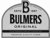 CIDER MAKERS OF HEREFORD, ESTD 1887, BULMERS ORIGINAL, FIVE GENERATIONS OF EXPERTISE, PREMIUM QUALITY CIDER