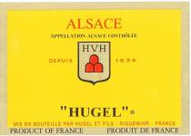 ALSACE APPELLATION ALSACE CONTRÔLÉE HVH DEPUIS 1639 HUGEL MISE EN BOUTEILLE PAR HUGEL ET FILS-RIQUEWIHR-FRANCE PRODUCT OF FRANCE PRODUIT DE FRANCE