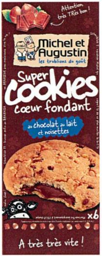 Attention très très bon! Michel et Augustin les trublions du goût Super cookies coeur fondant au chocolat au lait et noisettes A très très vite!