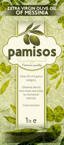 EXTRA VIRGIN OLIVE OIL OF MESSINIA pamisos Premium quality Olive Oil of Superior category. Obtained directly from olives and solely by mechanical methods. Cold extraction 1lt e