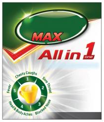 MAX ALL IN ONE 1, CHESTY COUGHS, SORE THROAT, BLOCKED NOSE, HEAD & BODY ACHES, FEVER, 1,2,3,4,5