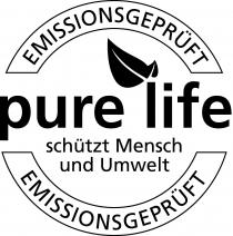 pure life EMISSIONSGEPRÜFT schützt Mensch und Umwelt