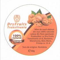 Dry Fruits Transilvania 100% natural PREMIUM Miez de nucă obţinut din nuci 100% naturale culese din flora spontană. Producător: sc Dry Fruits Transilvania srl-d, România, Maramureş, Boiu Mare, Prislop nr. 11 A. Ţara de origine: România e60g