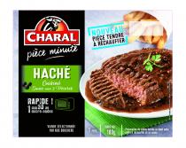 CHARAL pièce minute HACHÉ Cuisiné Sauce aux 3 Poivres RAPIDE! 1 min 30 au micro-ondes VIANDE SÉLECTIONNÉE PAR NOS BOUCHERS NOUVEAU PIÈCE TENDRE À RÉCHAUFFER 1 PERS. POIDS NET: 180g Préparation de viande hachée au boeuf cuite prête à réchauffer et sa