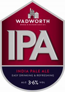 WADWORTH BREWED IN WILTSHIRE SINCE 1875 IPA INDIA PALE ALE EASY DRINKING & REFRESHING ALC 3.6% VOL