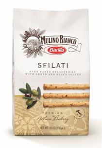 MULINO BIANCO BARILLA - SFILATI OVEN BAKED BREADSTICKS WITH GREEN AND BLACK OLIVES - PREMIUM ITALIAN BAKERY - PRODUCT OF ITALY