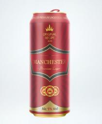 Premium Lager Beer Original recipe MANCHESTER Premium Lager Alc 5% Vol